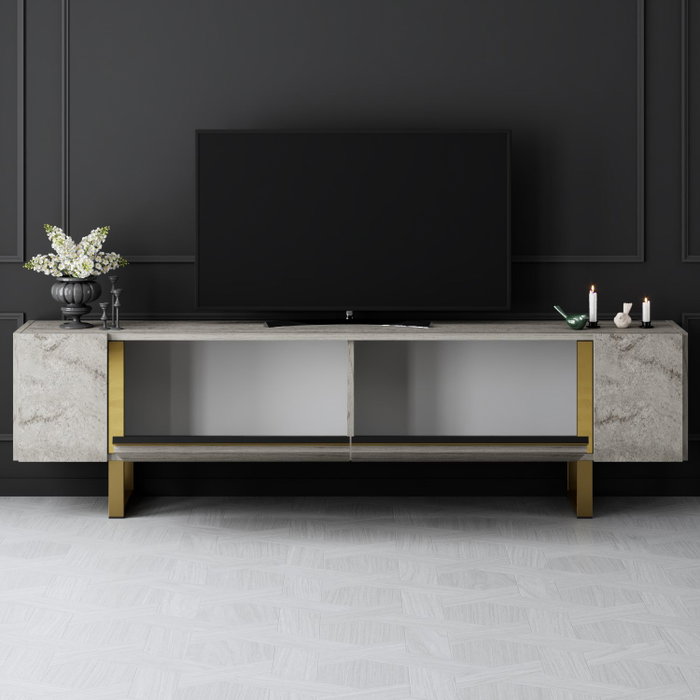 Hanah Home Mueble para TV Travertino y Oro Hanah Home Mueble para TV Travertino y Oro